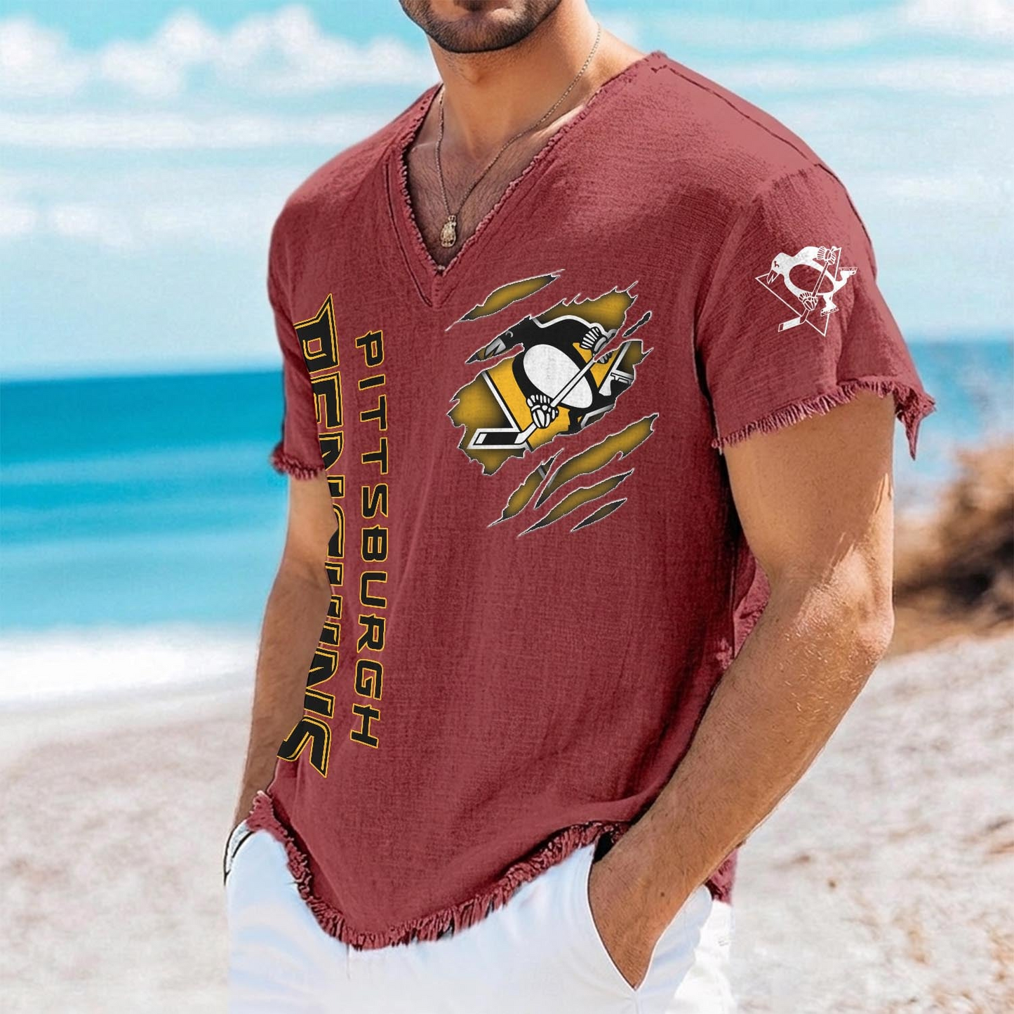 PIT x NHL V-Neck Linen Beach Shirt 1905 DatND DVT