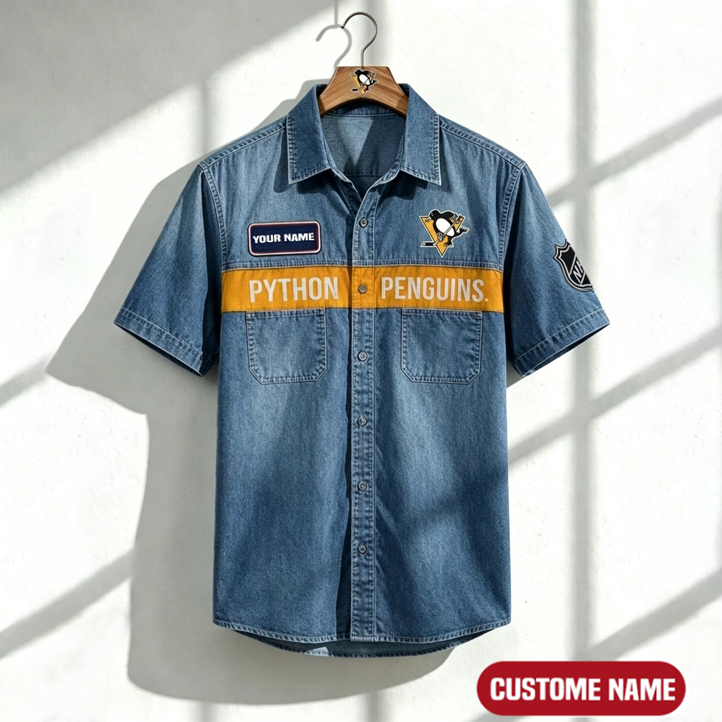 PP x NHL Print Denim Short-Sleeve Work Shirt 180526 DatND LBN