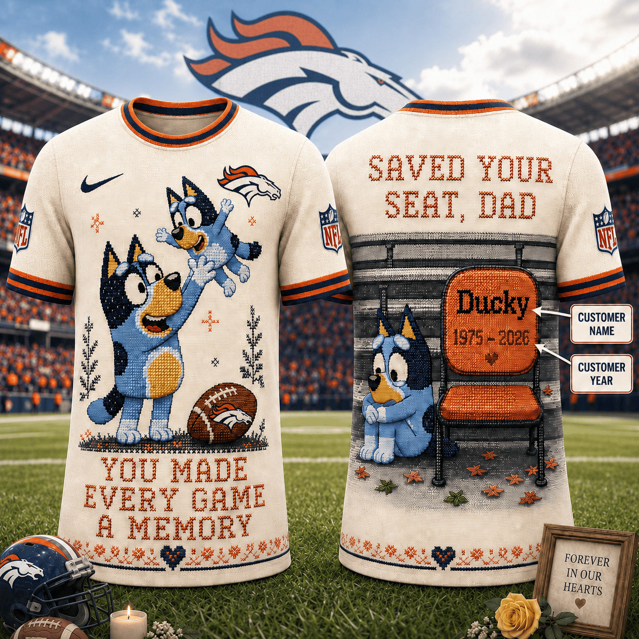 PREMIUM NFL X DB Custom Premium NFL 3D Faux-Stitch Dad Memorial Shirt NDT NTN 220526
