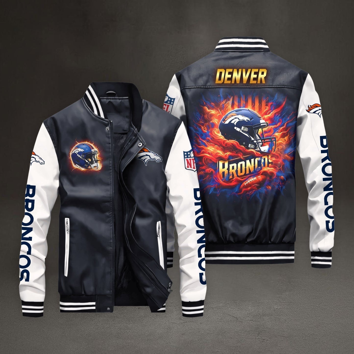 PREMIUM NFL X DEN LEATHER BOMBER JACKET NDT NHM