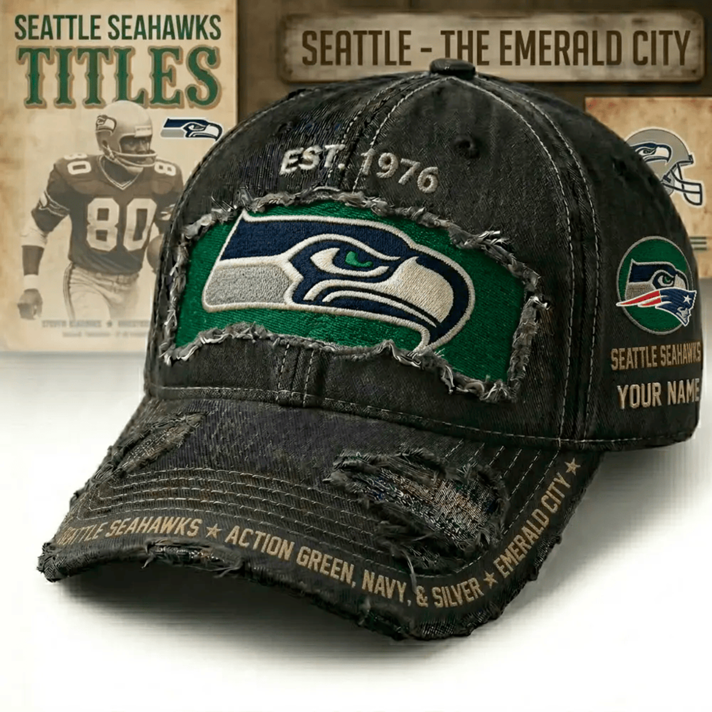 PREMIUM NFL X SEA Denim Washed Custom Name HAT NDT NHM 050526