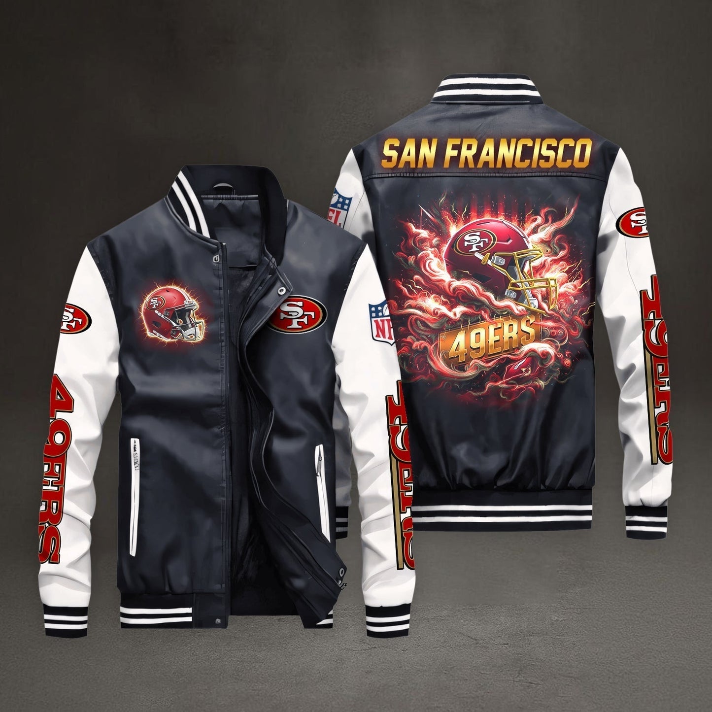 PREMIUM NFL X SF LEATHER BOMBER JACKET NDT NHM