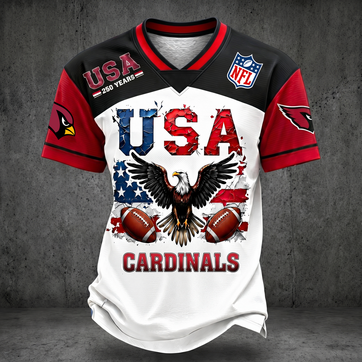 PREMIUM NFL x AC 250TH Anniversary LUXURY V-Neck PATCHWORK T- Shirt 220626