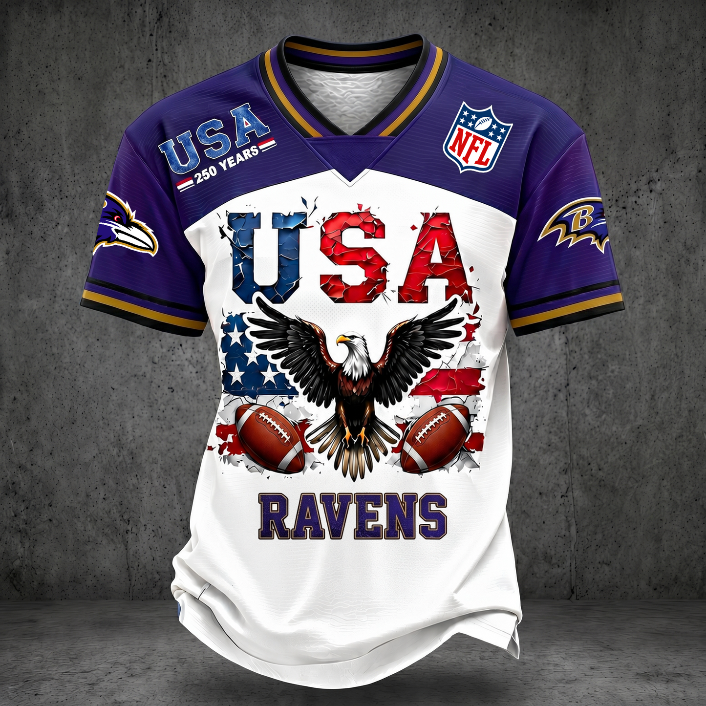 PREMIUM NFL x BR 250TH Anniversary LUXURY V-Neck PATCHWORK T- Shirt 220626