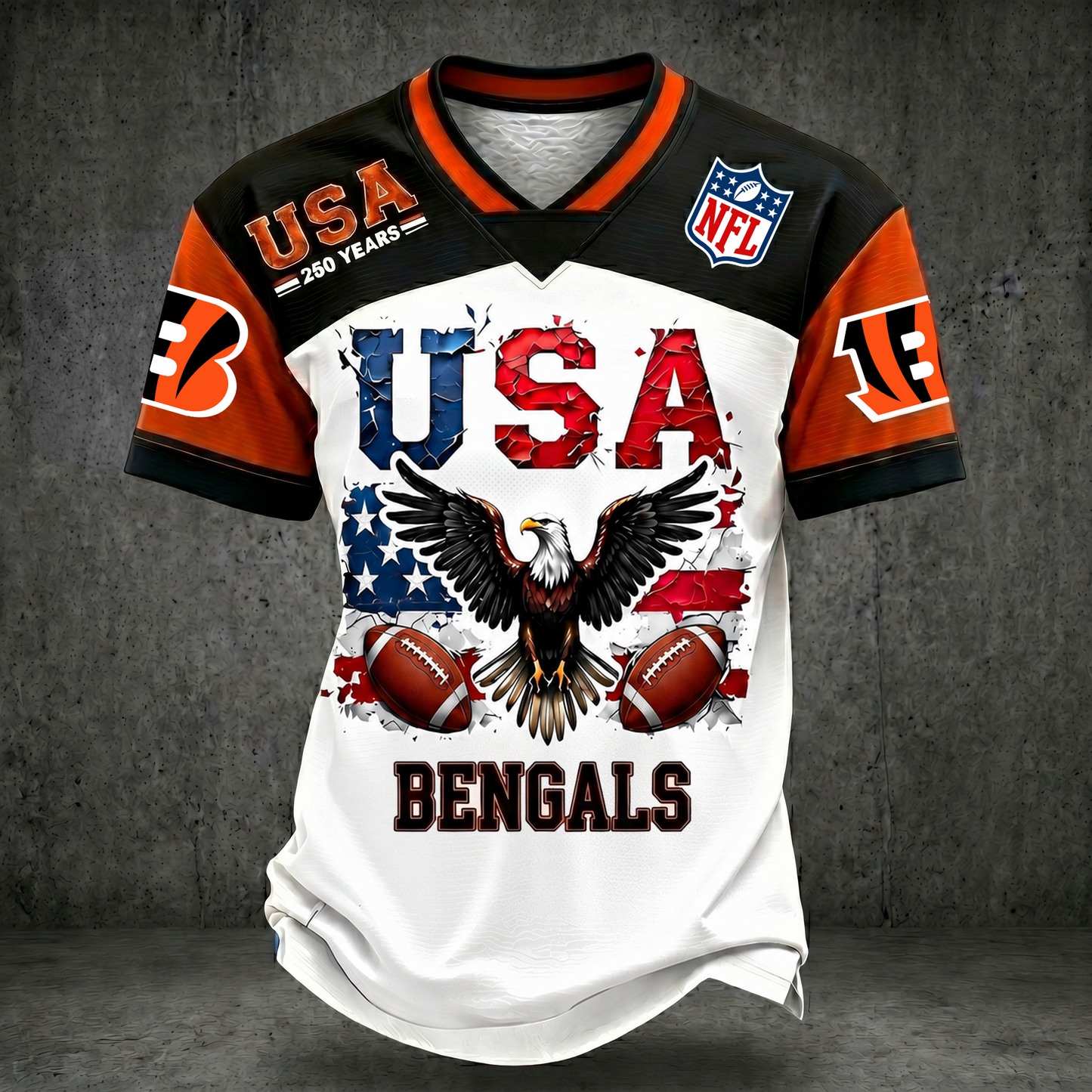 PREMIUM NFL x CIN 250TH Anniversary LUXURY V-Neck PATCHWORK T- Shirt 220626