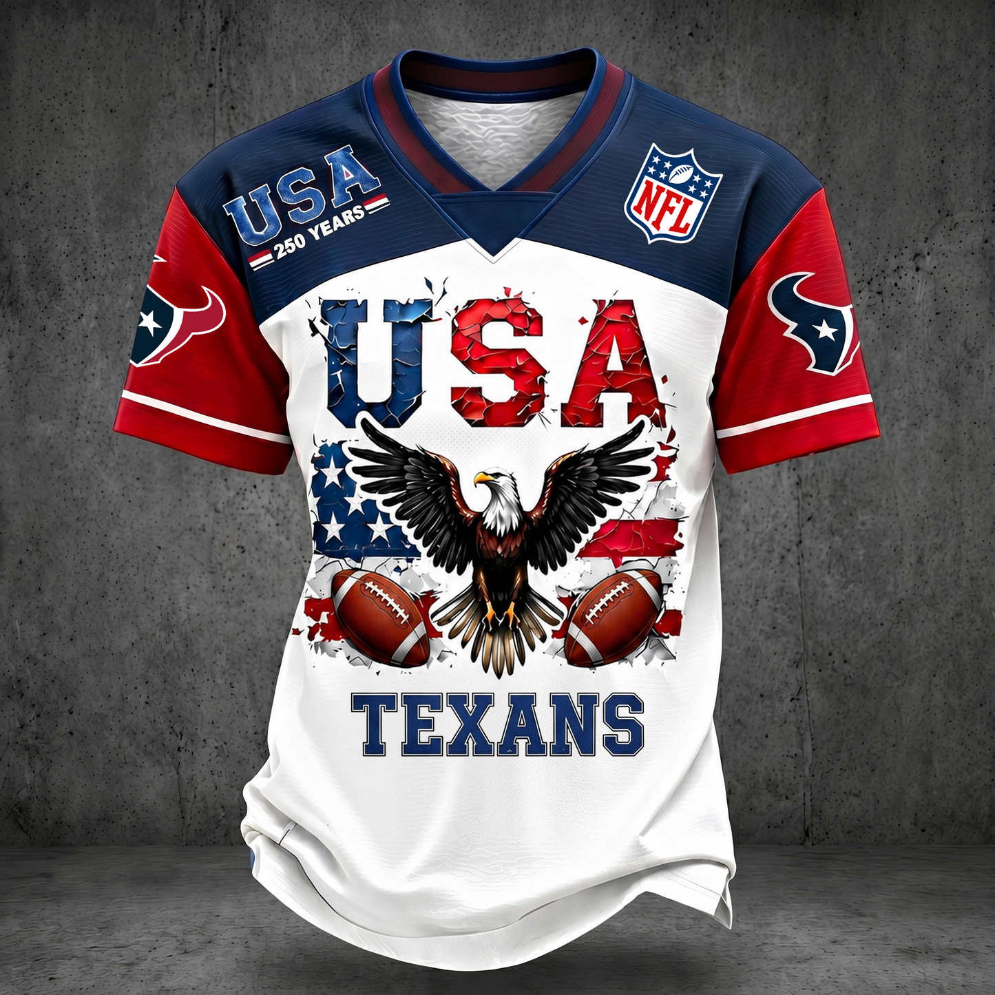PREMIUM NFL x HT 250TH Anniversary LUXURY V-Neck PATCHWORK T- Shirt 220626