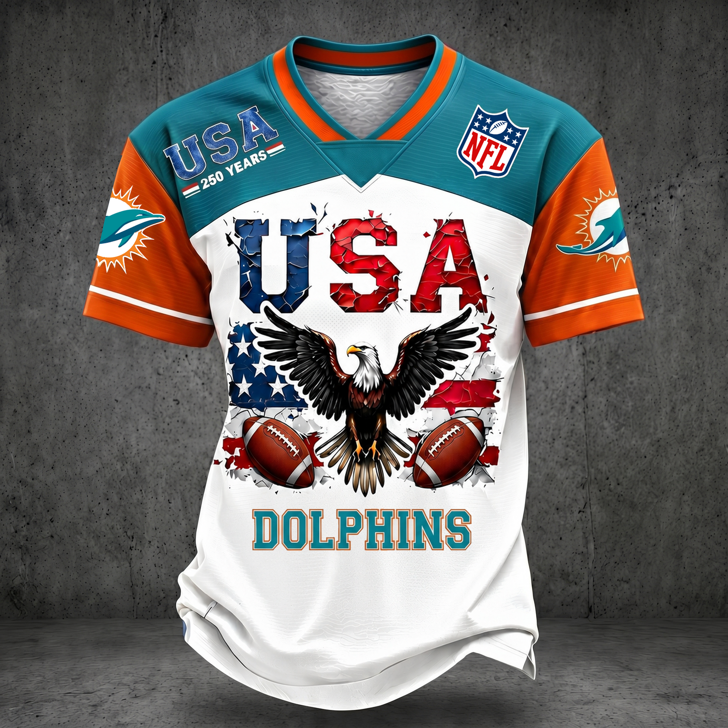 PREMIUM NFL x MD 250TH Anniversary LUXURY V-Neck PATCHWORK T- Shirt 220626