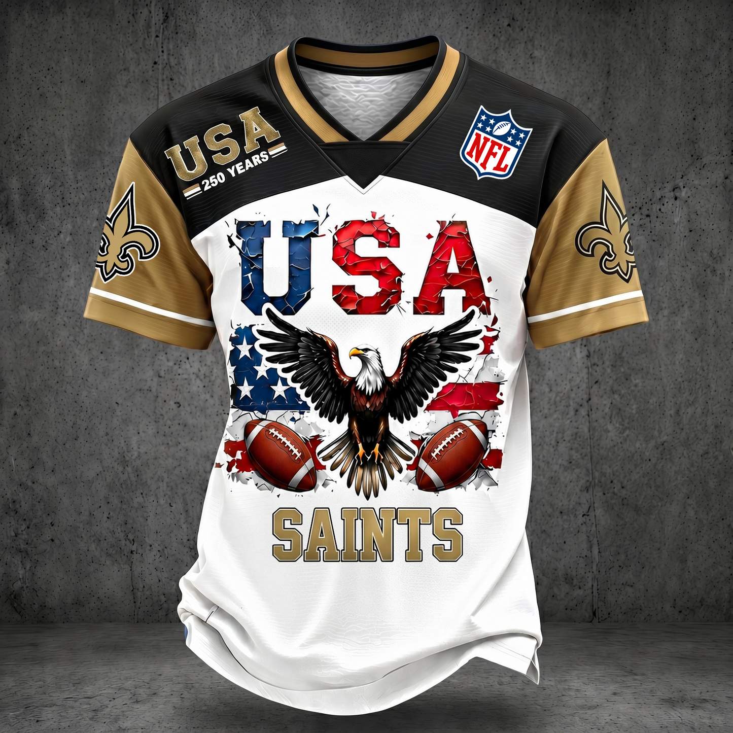 PREMIUM NFL x NOS 250TH Anniversary LUXURY V-Neck PATCHWORK T- Shirt 220626
