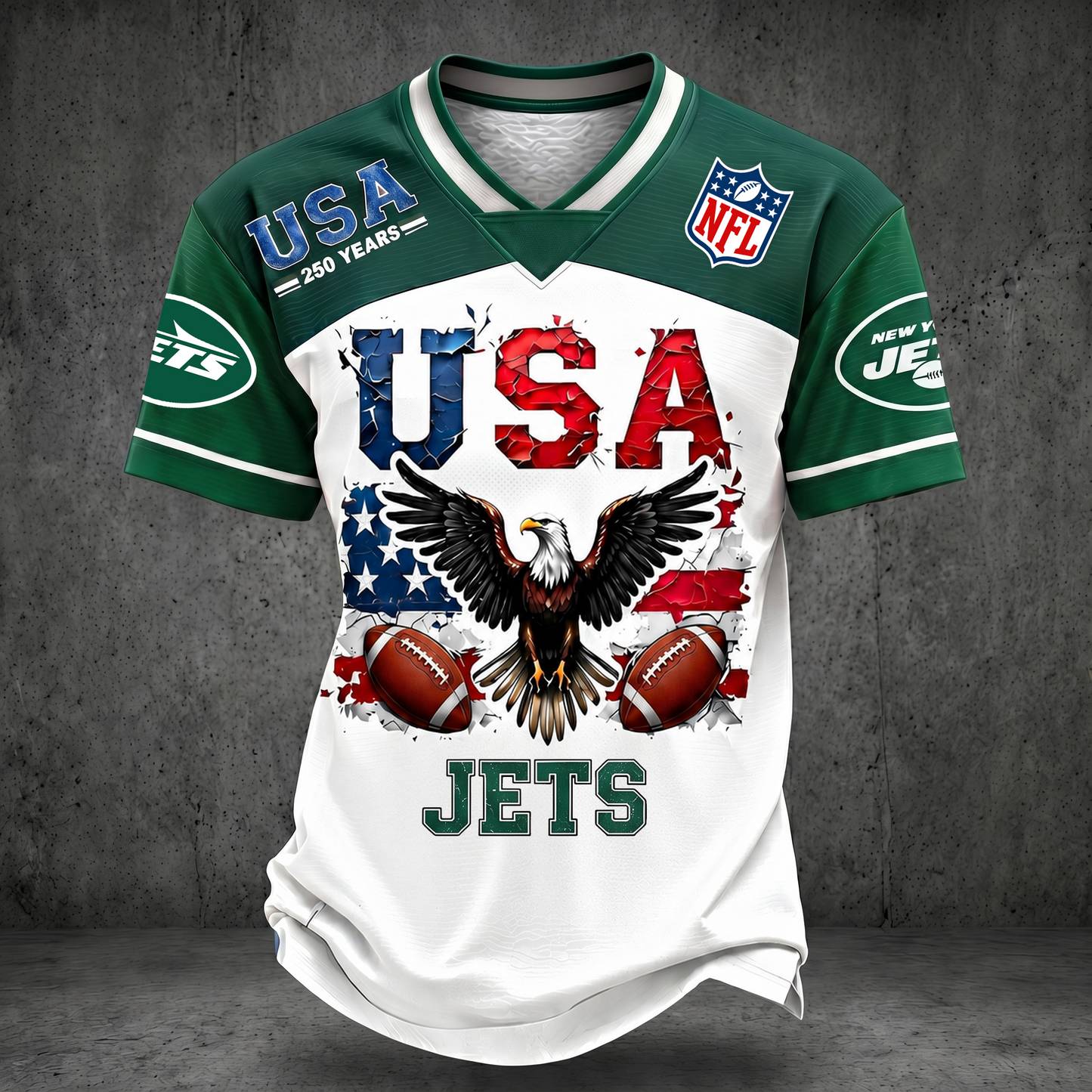 PREMIUM NFL x NYJ 250TH Anniversary LUXURY V-Neck PATCHWORK T- Shirt 220626
