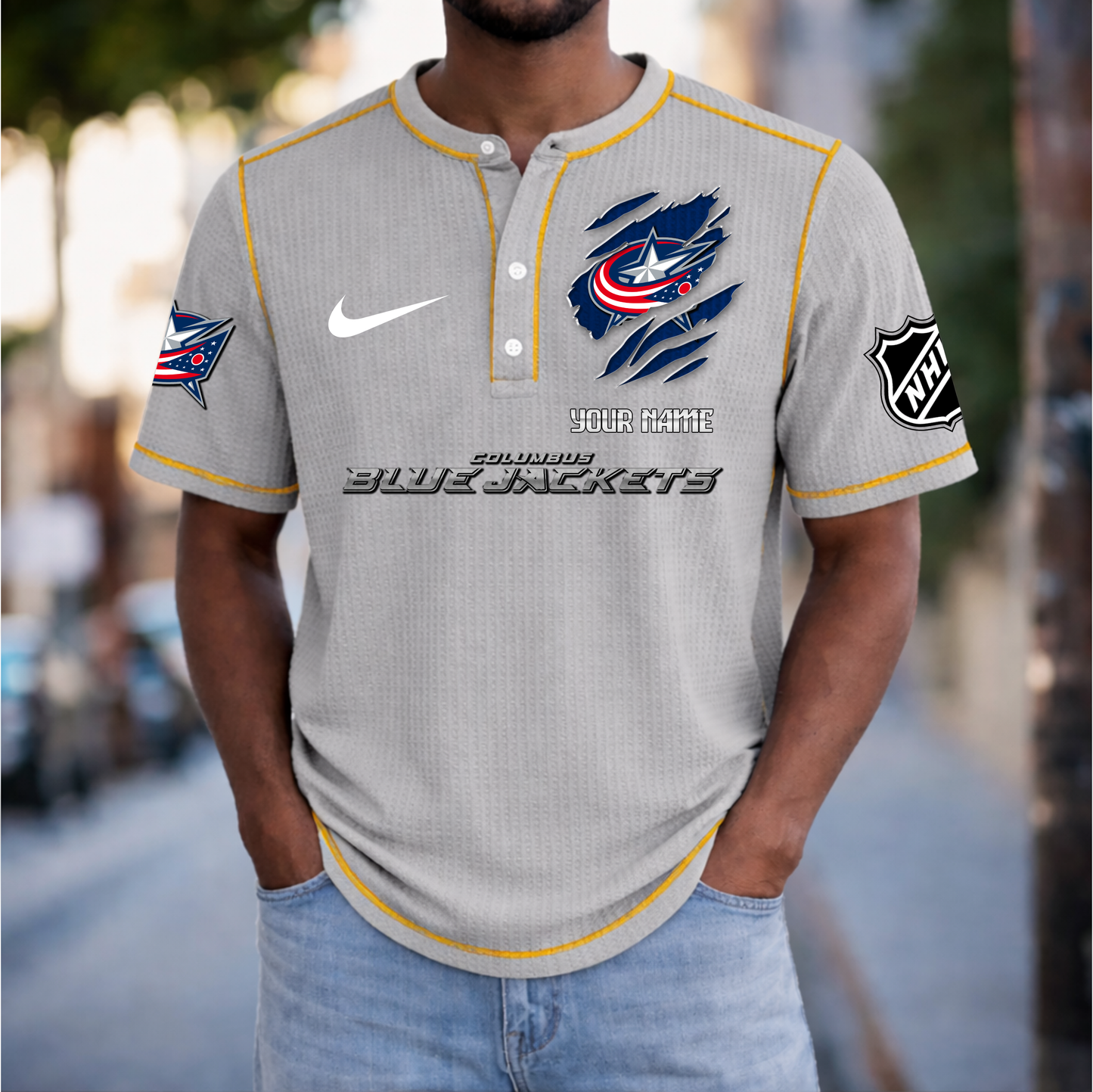 PREMIUM NHL X CBJ Crew neck button Henry Shirt Limited Editions NDT VHM 20426
