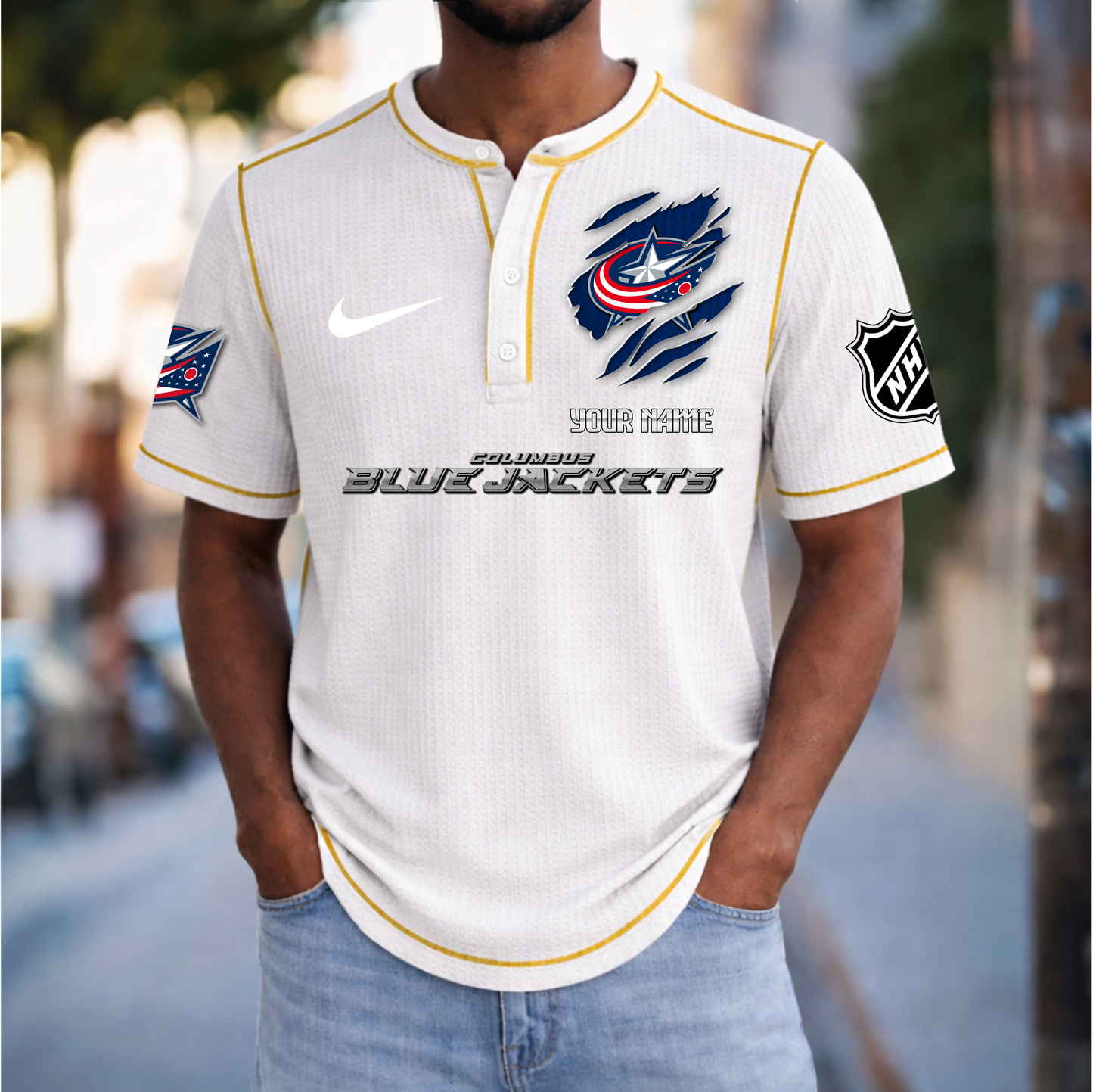 PREMIUM NHL X CBJ Crew neck button Henry Shirt Limited Editions NDT VHM 20426