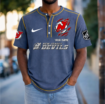 PREMIUM NHL X NJD Crew neck button Henry Shirt Limited Editions NDT VHM 20426