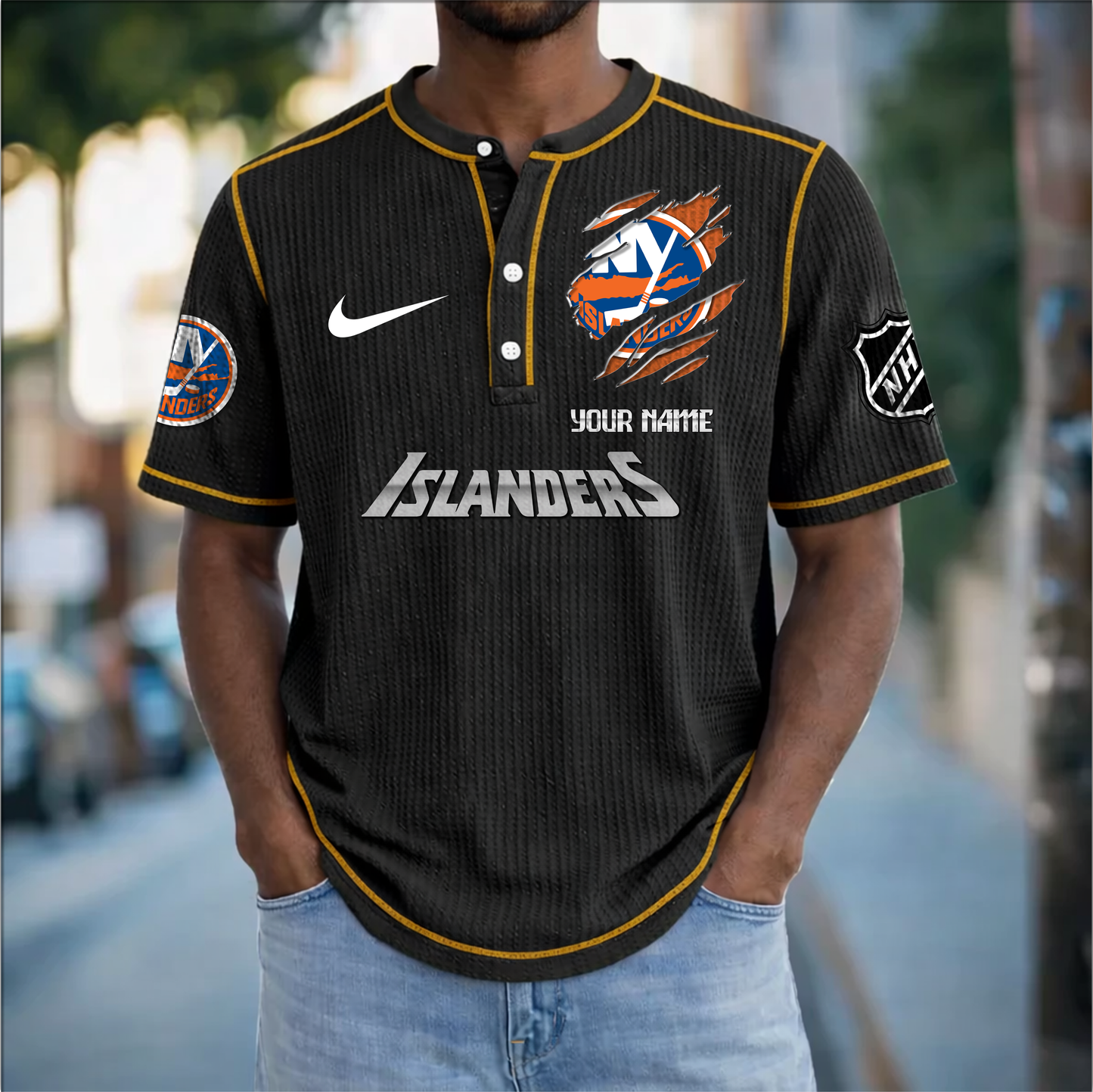 PREMIUM NHL X NYI Crew neck button Henry Shirt Limited Editions NDT VHM 20426