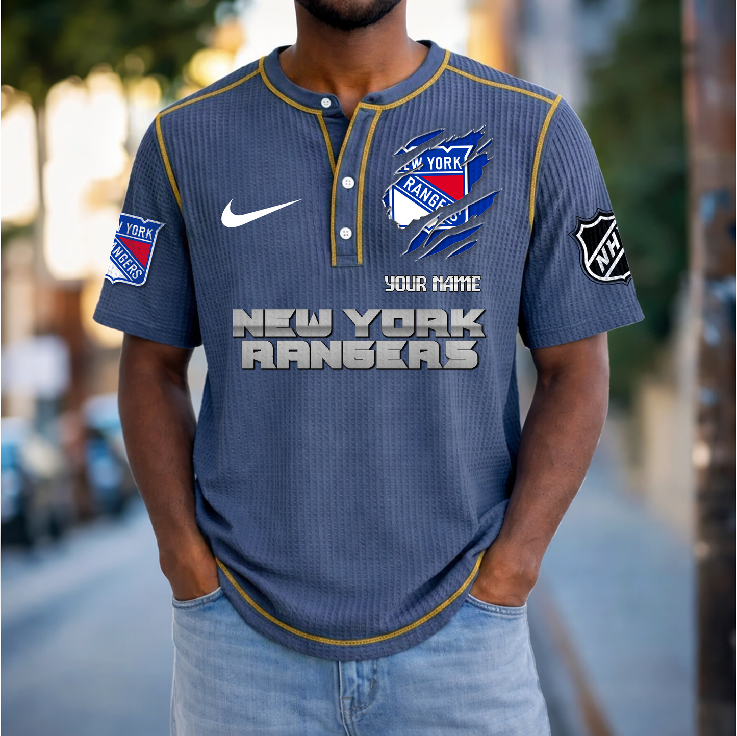 PREMIUM NHL X NYR Crew neck button Henry Shirt Limited Editions NDT VHM 20426
