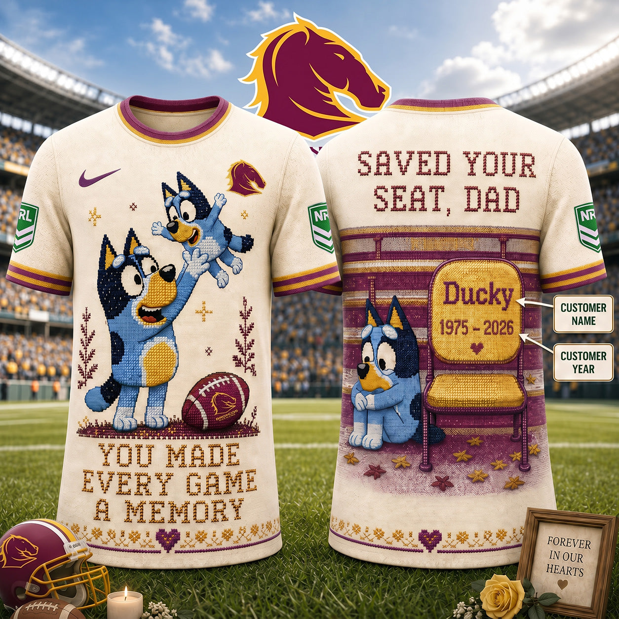 PREMIUM NRL X BB Custom 3D BLUEY Faux-Stitch Dad Memorial Shirt NDT NTN 220526