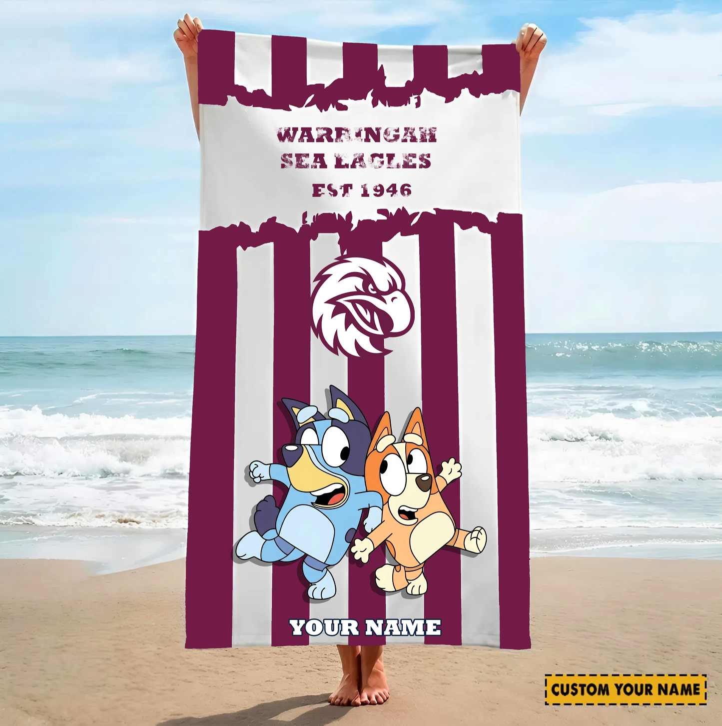 PREMIUM NRL X MWSE BLUEY&BINGO  Beach Towel Personalized NDT VHM 280326
