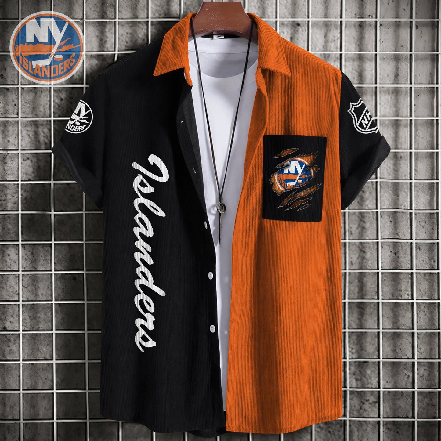 PREMIUM NHL X NYI Patchwork Lapel Striped Shirts Limited Editions NDT NHM 240526