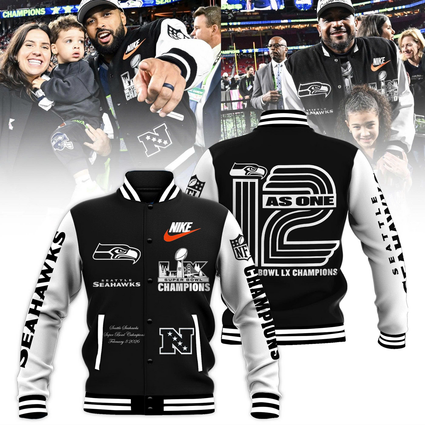 PREMIUM Super Bowl LX  X SEA Champions Limited Edition Baseball Jacket  V4 NDT VHM 100226