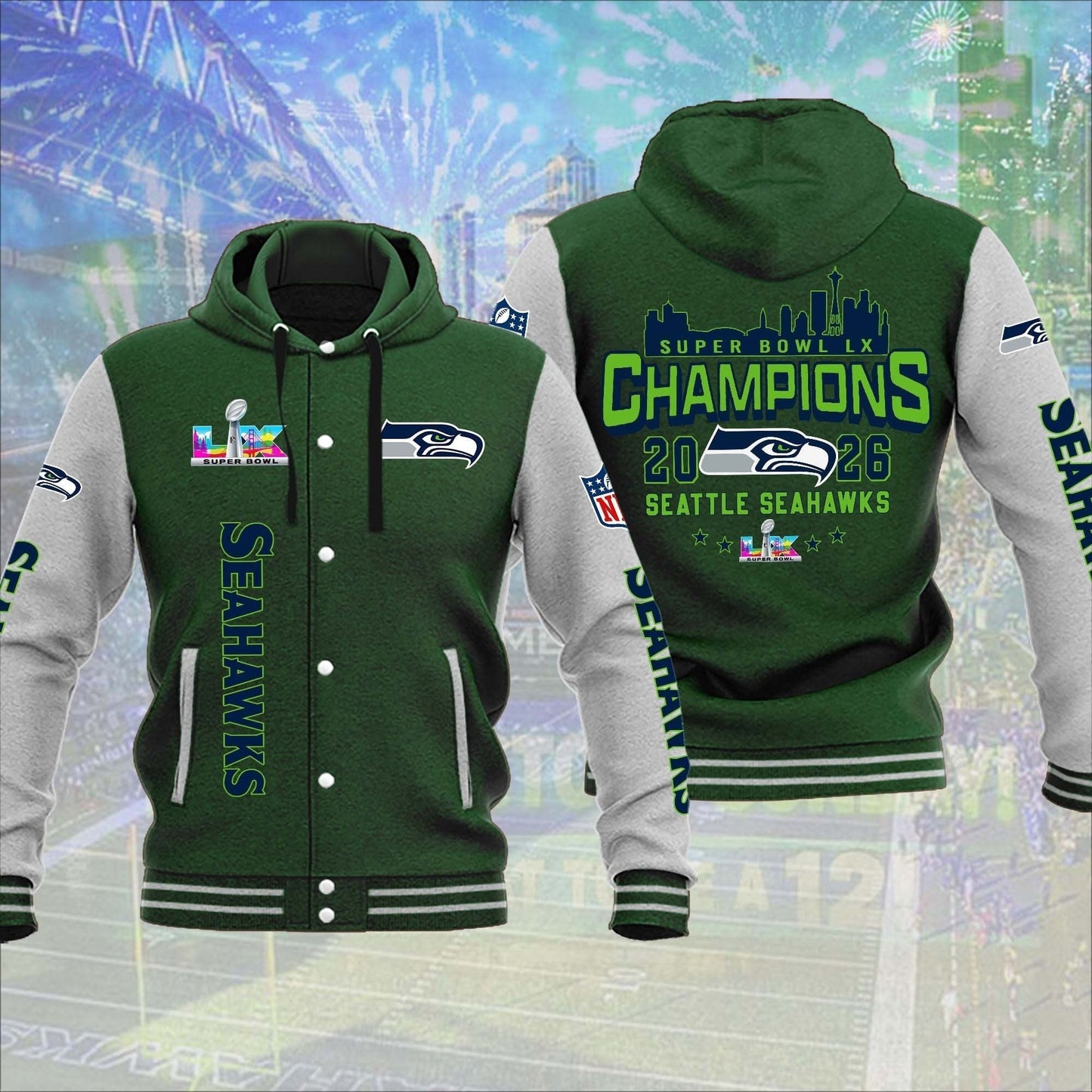 PREMIUM NFL X SEA CHAMPION SUPER BOWL Baseball Jacket  NDT NHM 090226