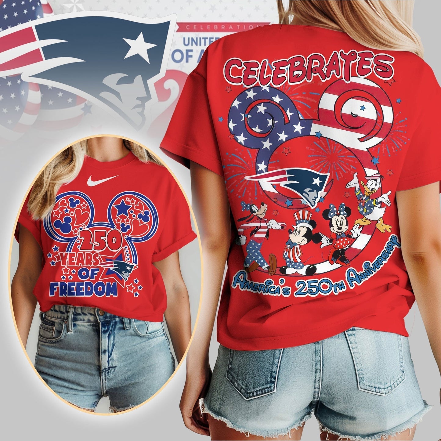 Premium NFL X NEP Mouse  Celebrates America 250th Anniversary Women Shirt NDT LVH