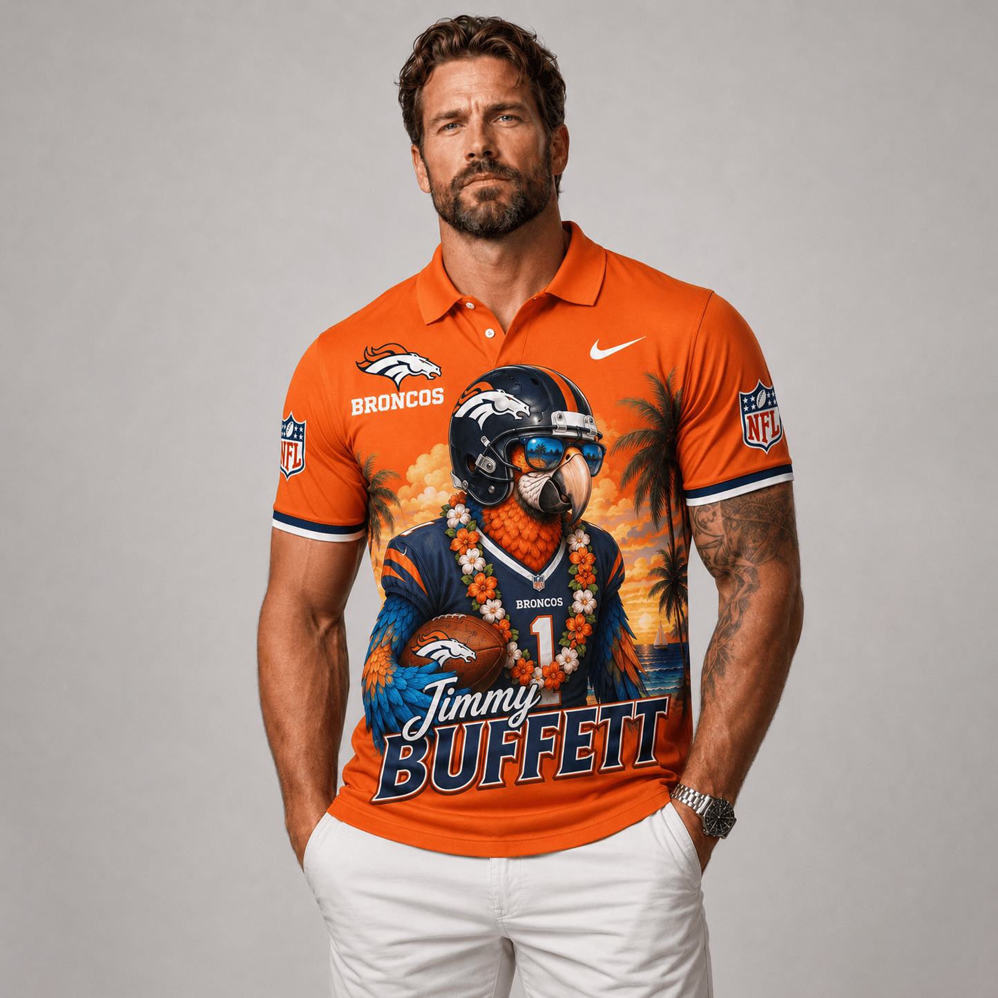 Premium NFL x DEN Tropical Parrot Performance Polo Shirt 180626
