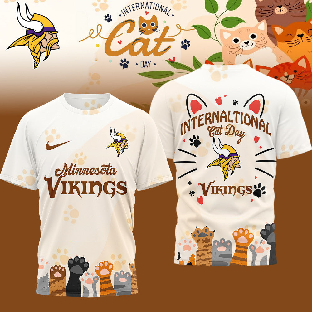 Premium NFL x Minnesota Vikings International Cat Day 3D Shirt NDT LVH