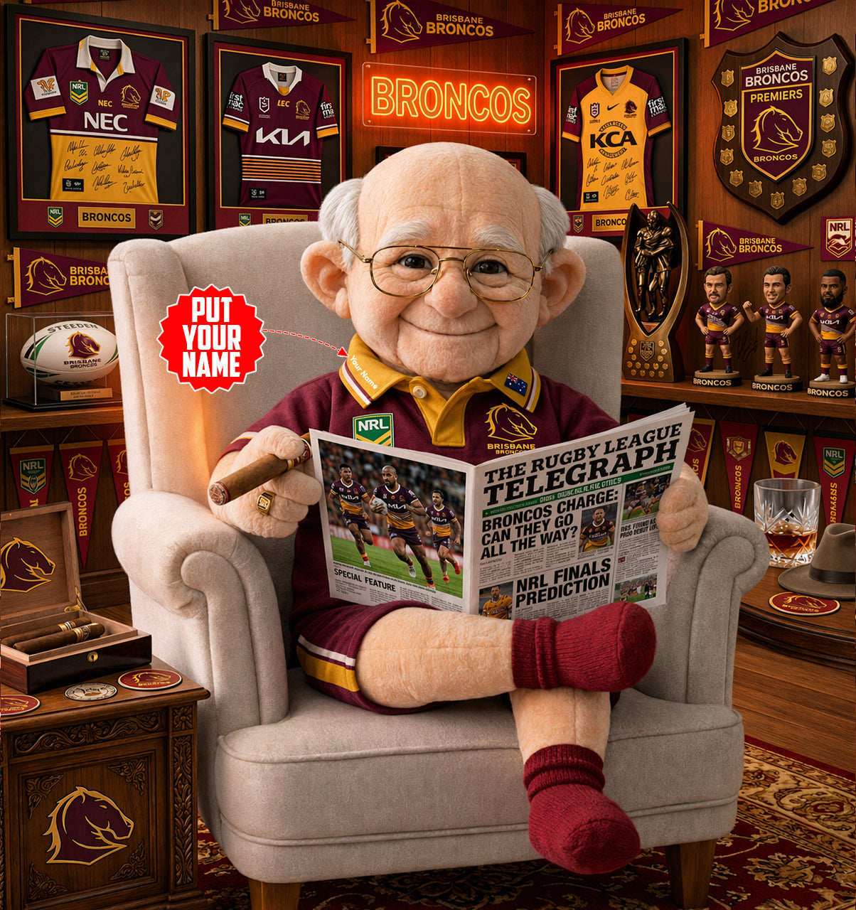Premium NRL X BB Heritage Custome name  Grandpa Collectible Plush NDT LVH 210426