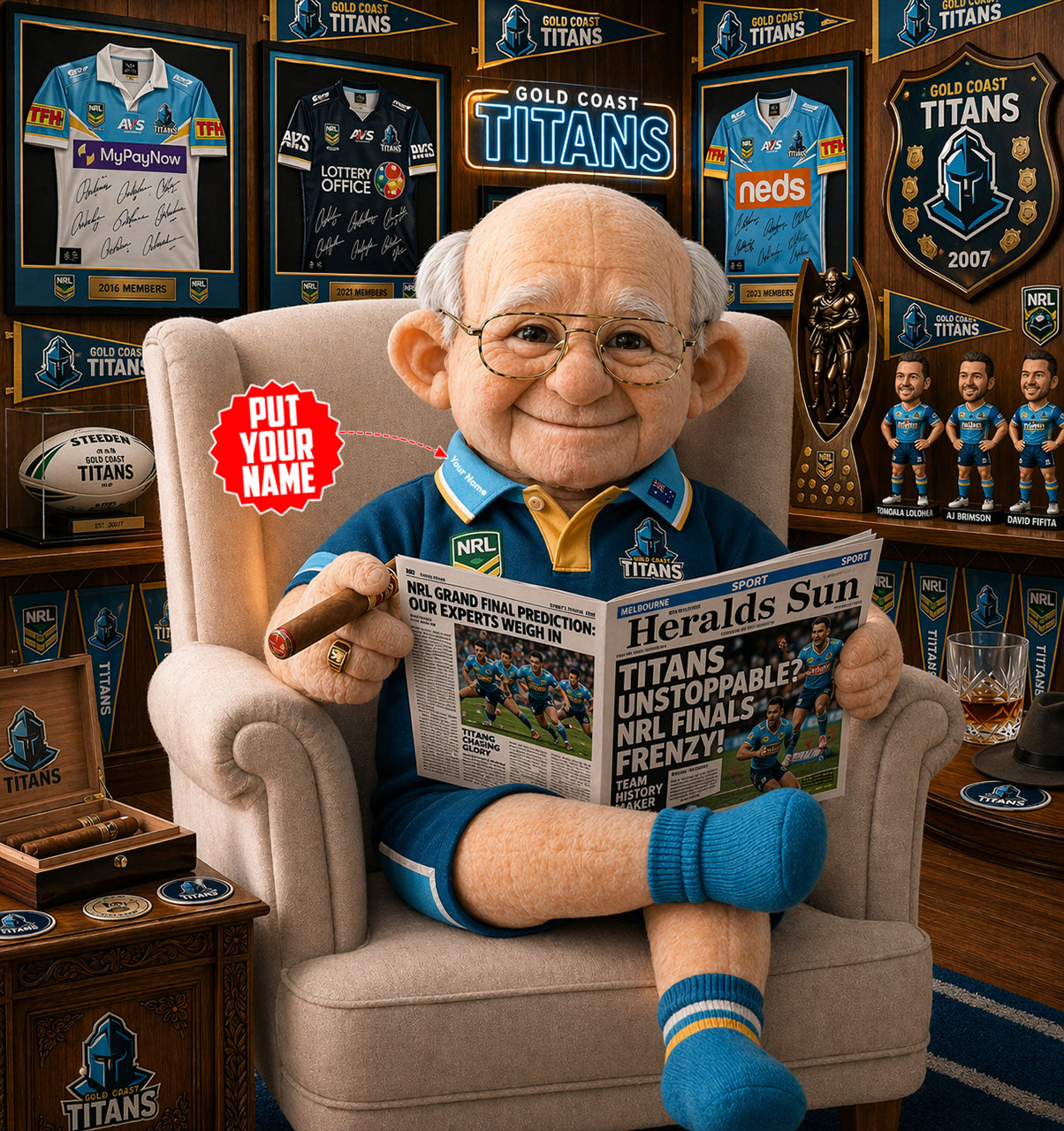 Premium NRL X GCT Heritage Custome name  Grandpa Collectible Plush NDT LVH 210426
