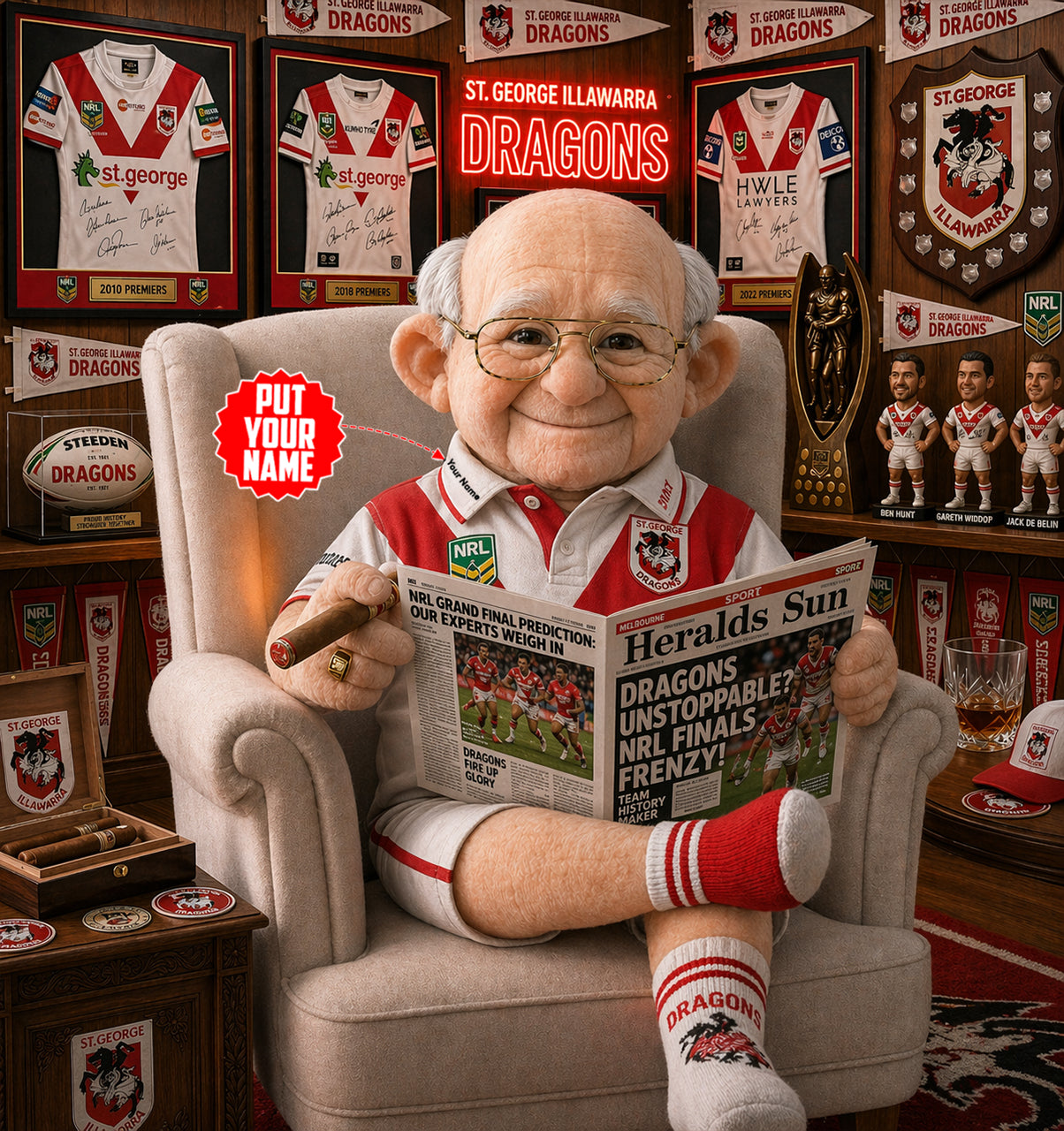 Premium NRL X SID Heritage Custome name  Grandpa Collectible Plush NDT LVH 210426