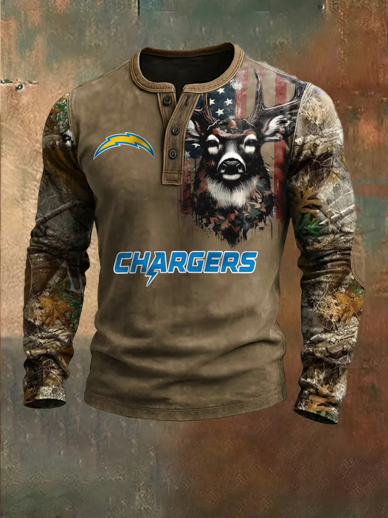 Premium NFL X LAC Retro Western Deer Henley Long Sleeve Shirt NDT NHM 311225