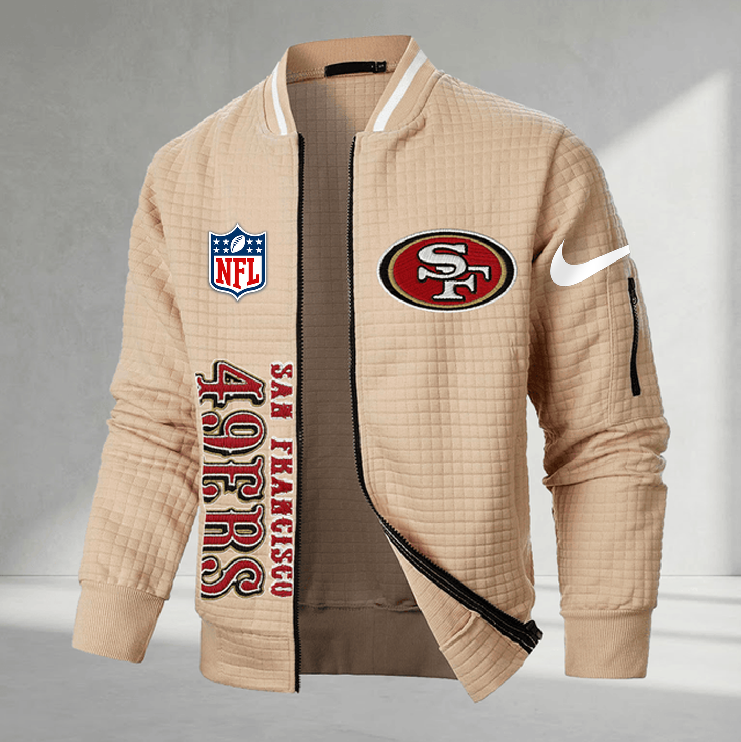 Premium NFL x SF Men�???s Waffle Plaid Cardigan NDT VHM 160126
