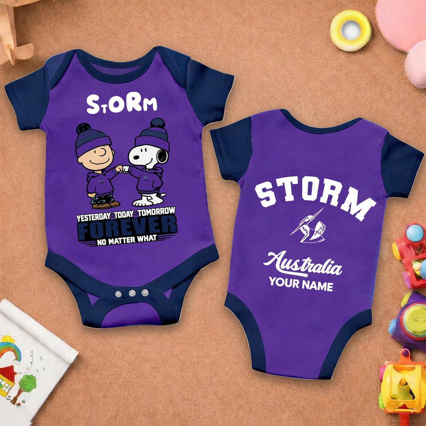 Premium NRL  x STOR New Baby Romper Peanuts Custom Name For Kids NDT LVH 110326