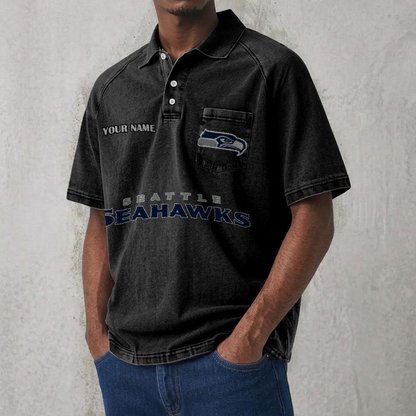 SEA x NFL Men's Distressed Turn-Down Collar Polo DATND TANTD 250526