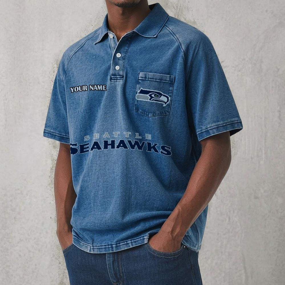 SEA x NFL Men's Distressed Turn-Down Collar Polo DATND TANTD 250526