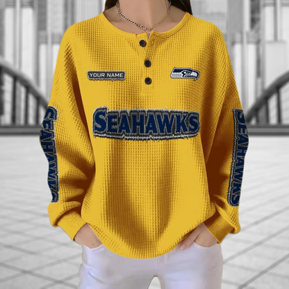 SEA x NFL Personalized Waffle Knit Henley Sweatshirt 2005 DatND DVT