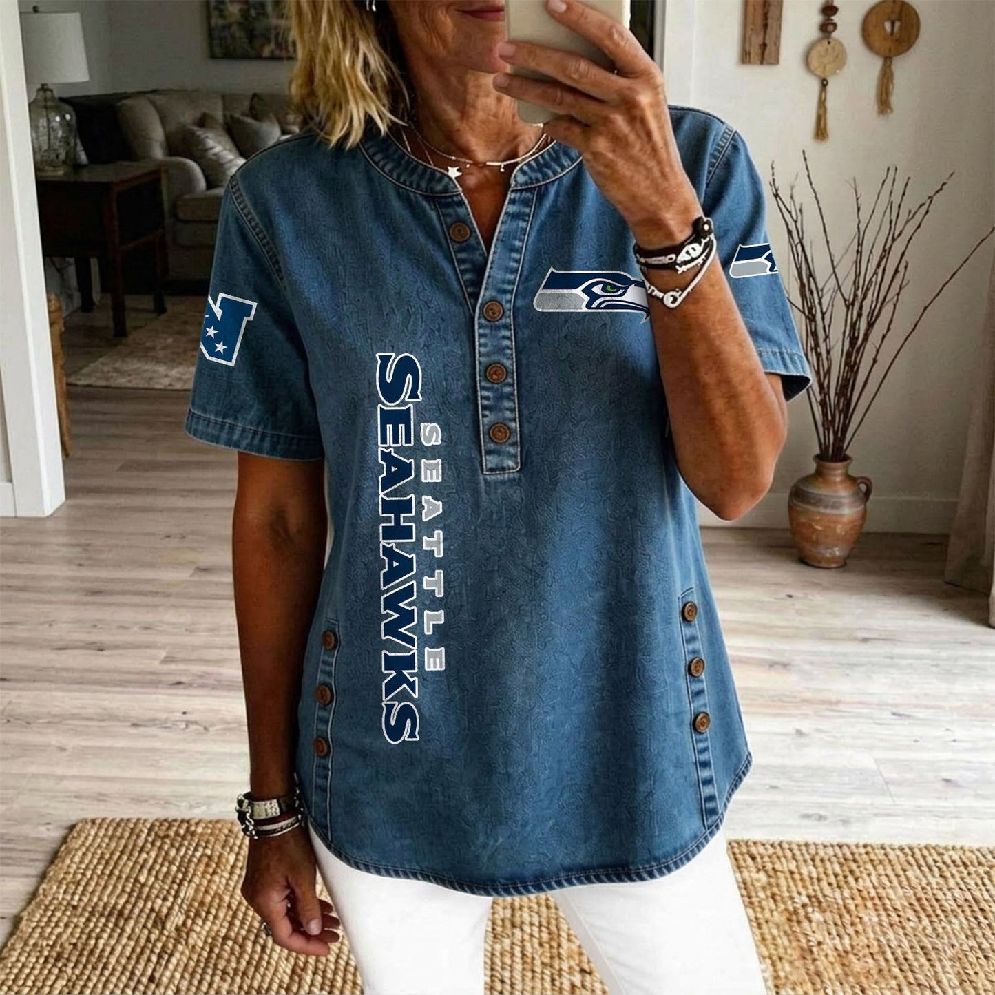 SEA x NFL Womenƒ??s Denim Casual Tops DATND LBN 190526