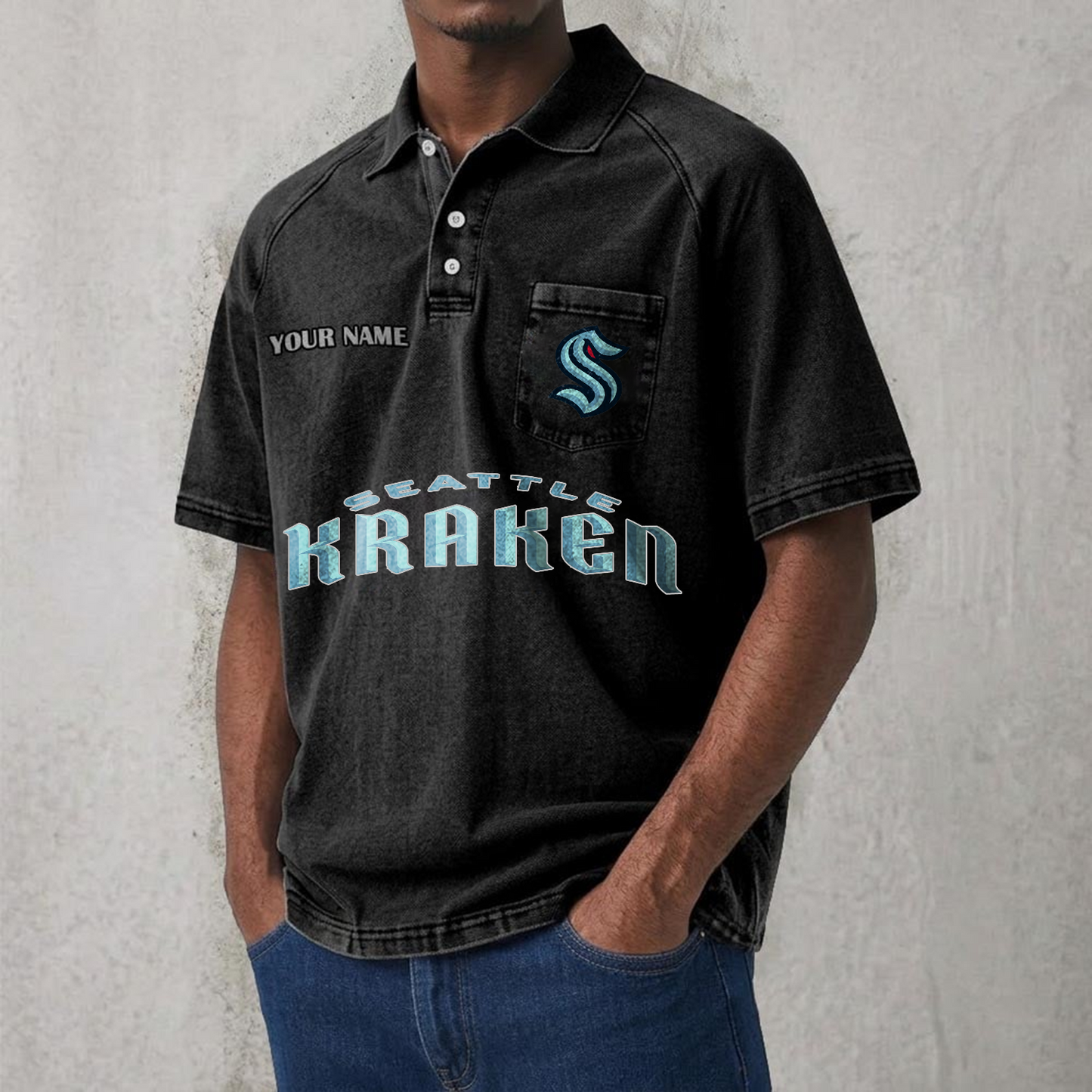 SEA x NHL Men's Distressed Turn-Down Collar Polo DATND TANTD 250526