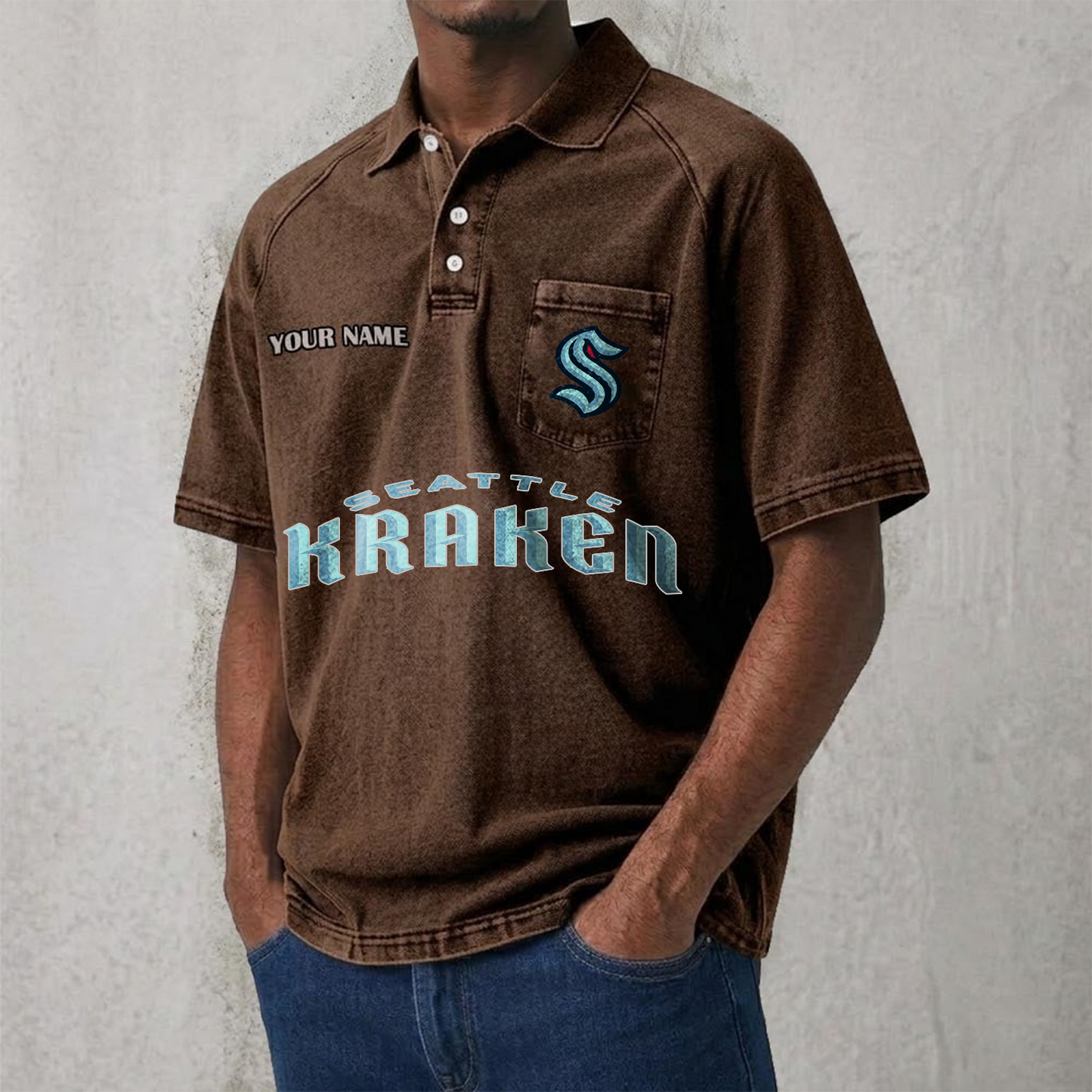 SEA x NHL Men's Distressed Turn-Down Collar Polo DATND TANTD 250526