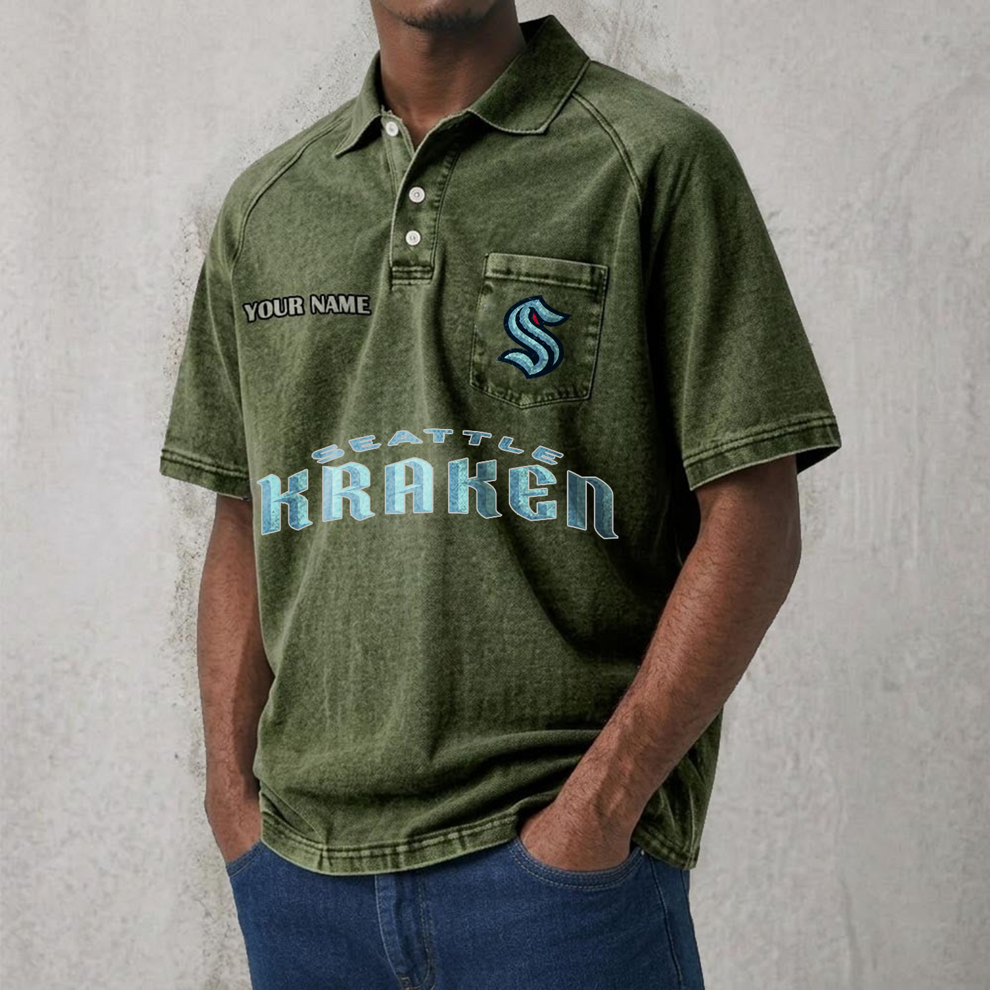 SEA x NHL Men's Distressed Turn-Down Collar Polo DATND TANTD 250526