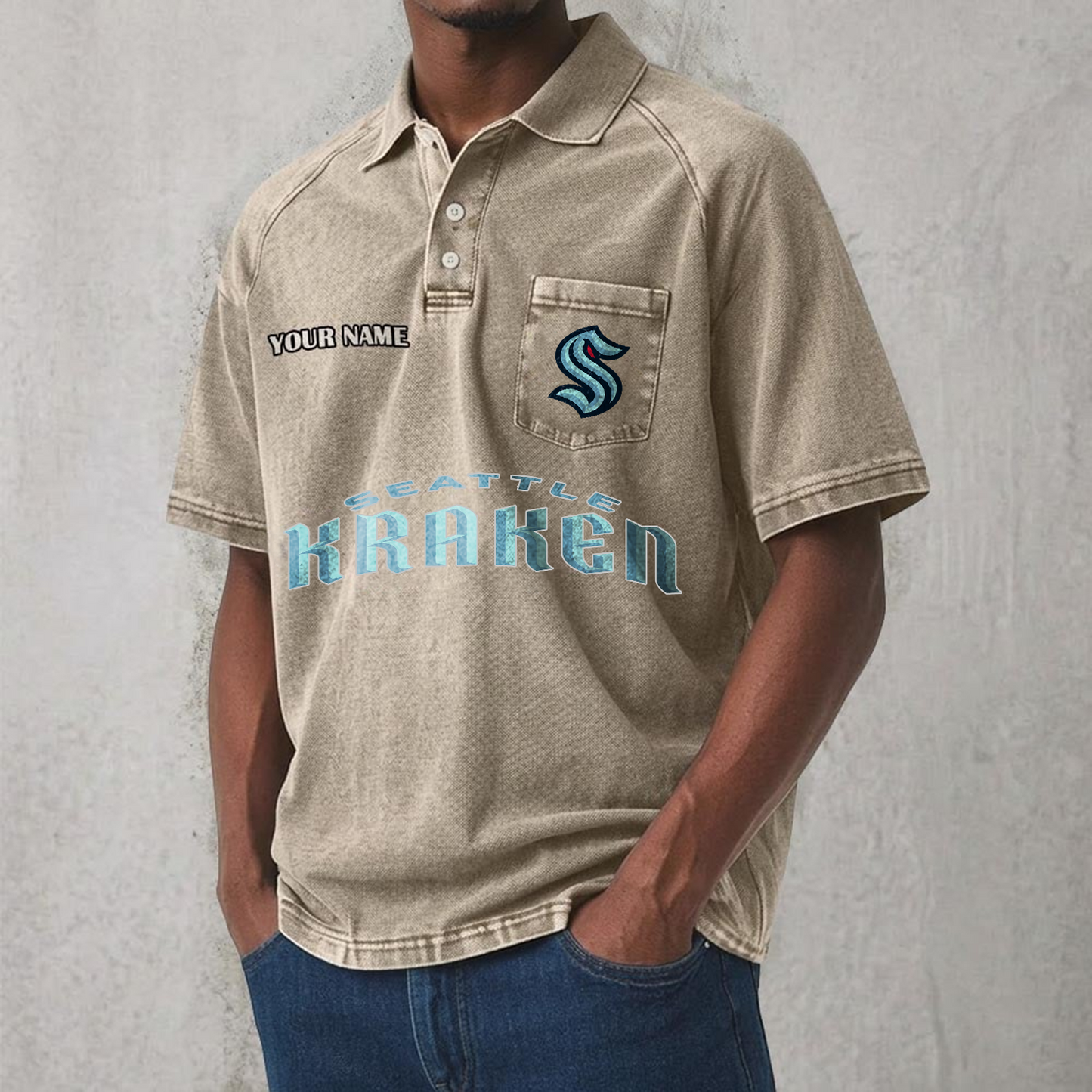 SEA x NHL Men's Distressed Turn-Down Collar Polo DATND TANTD 250526