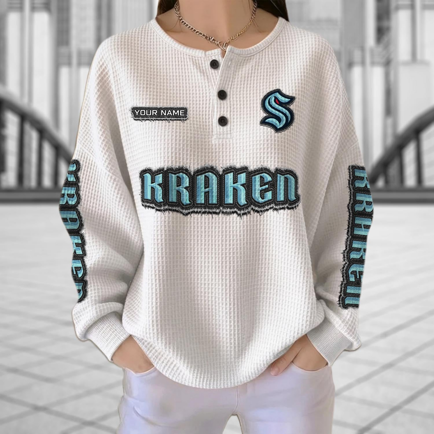 SEA x NHL Personalized Waffle Knit Henley Sweatshirt 2005 DatND DVT