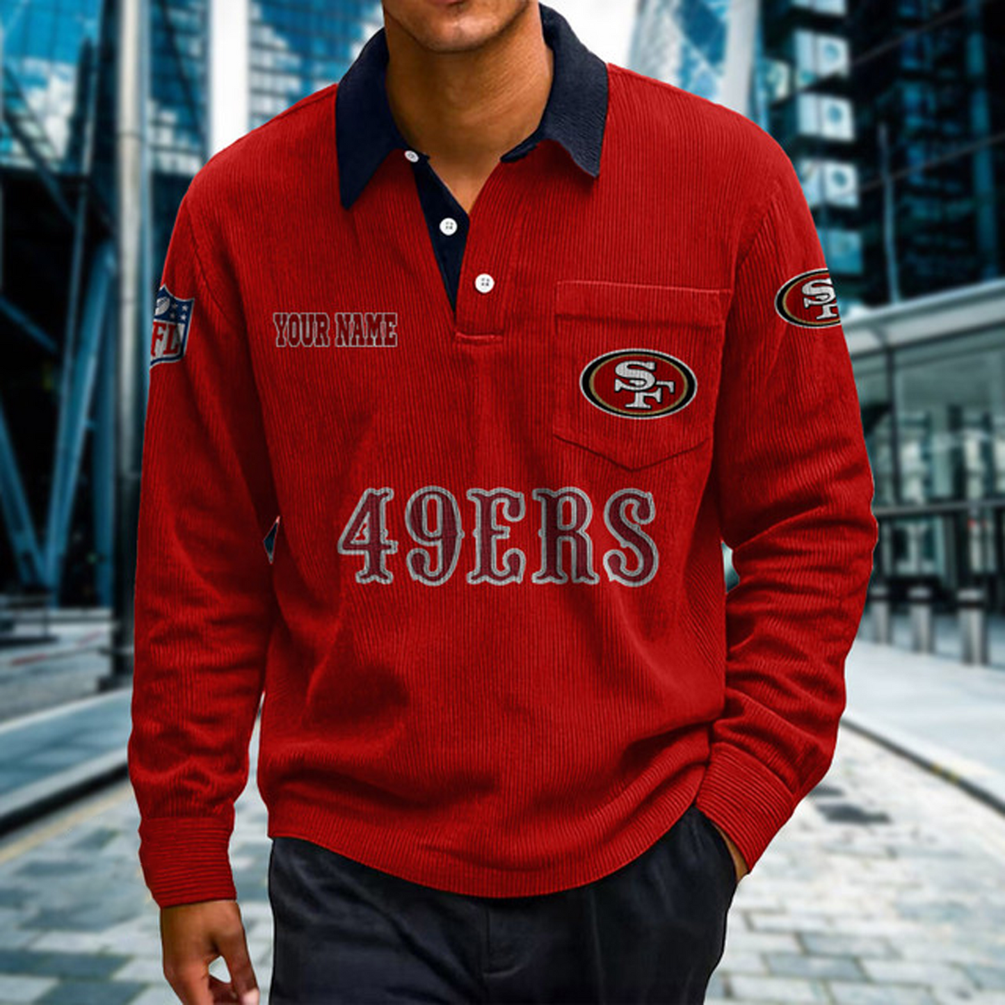 SF X Premium NFL Corduroy color-blocked long-sleeved shirt NDT NHT