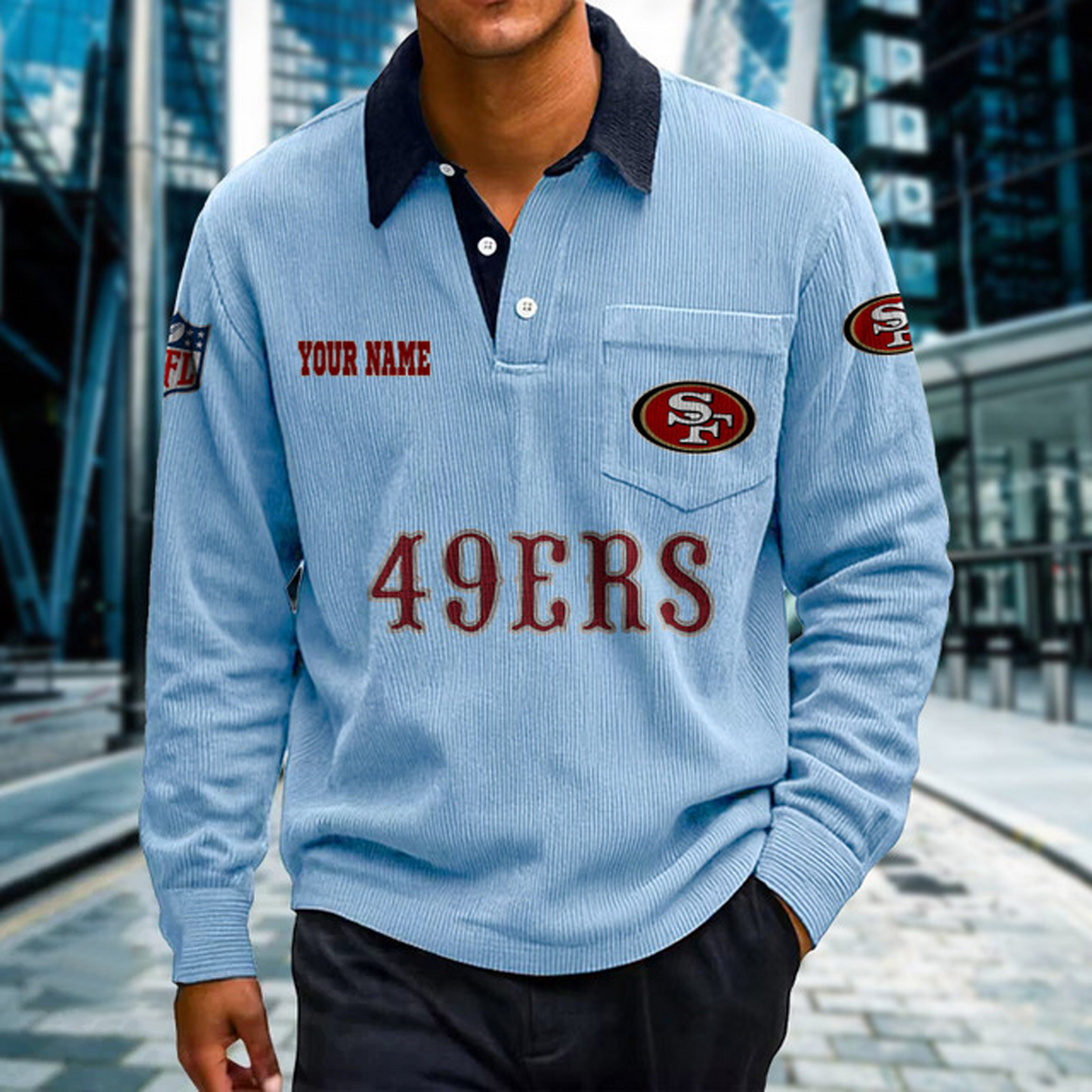 SF X Premium NFL Corduroy color-blocked long-sleeved shirt NDT NHT
