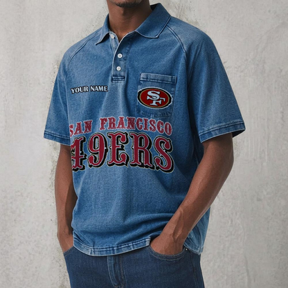 SF x NFL Men's Distressed Turn-Down Collar Polo DATND TANTD 250526