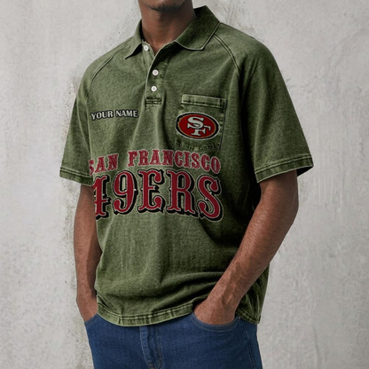 SF x NFL Men's Distressed Turn-Down Collar Polo DATND TANTD 250526