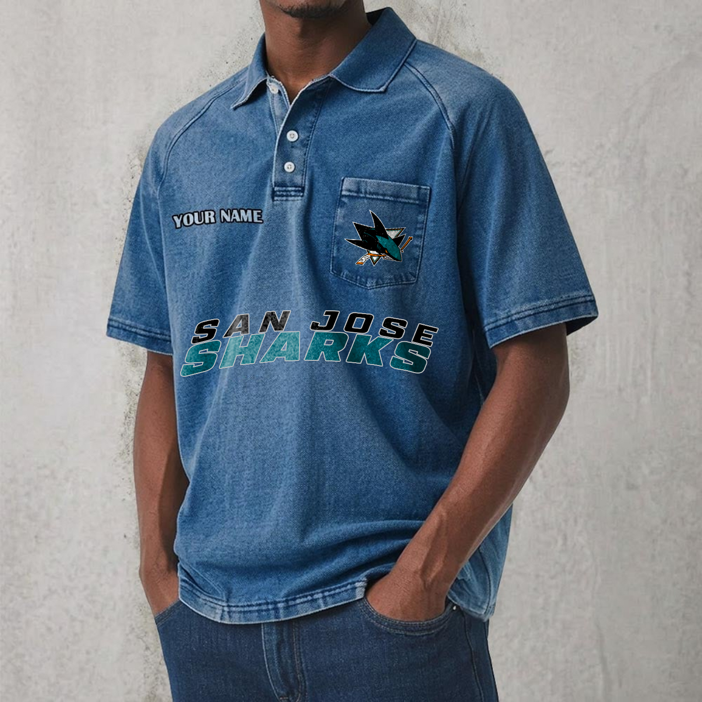 SJS x NHL Men's Distressed Turn-Down Collar Polo DATND TANTD 250526
