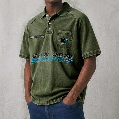 SJS x NHL Men's Distressed Turn-Down Collar Polo DATND TANTD 250526