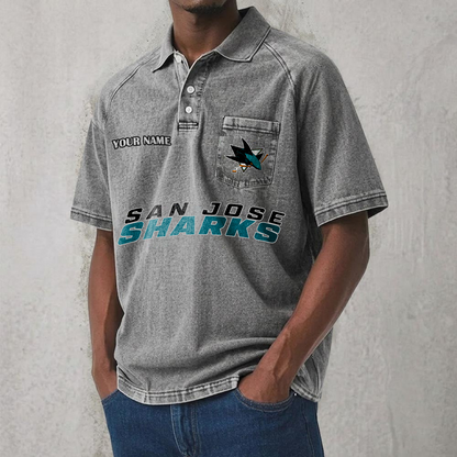 SJS x NHL Men's Distressed Turn-Down Collar Polo DATND TANTD 250526