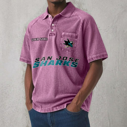 SJS x NHL Men's Distressed Turn-Down Collar Polo DATND TANTD 250526
