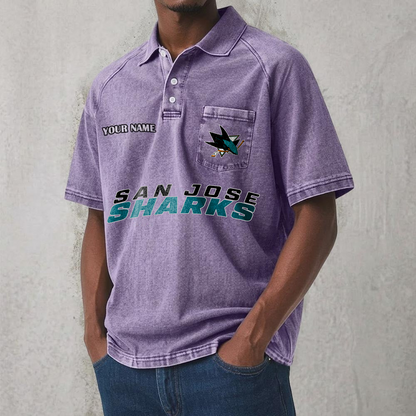 SJS x NHL Men's Distressed Turn-Down Collar Polo DATND TANTD 250526